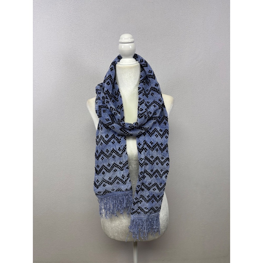 Boho Eclectic Unbranded Women OS Periwinkle Chenille Geometric Fringed Scarf